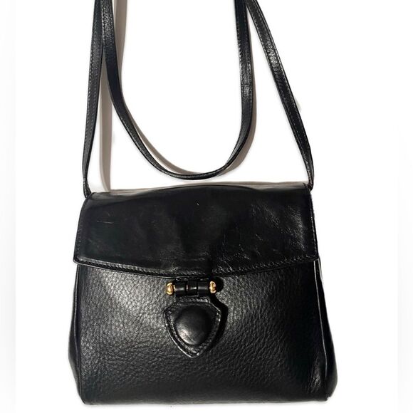 Vintage Furla  Black Leather Crossbody Bag with Gold Hardware - Picture 1 of 7